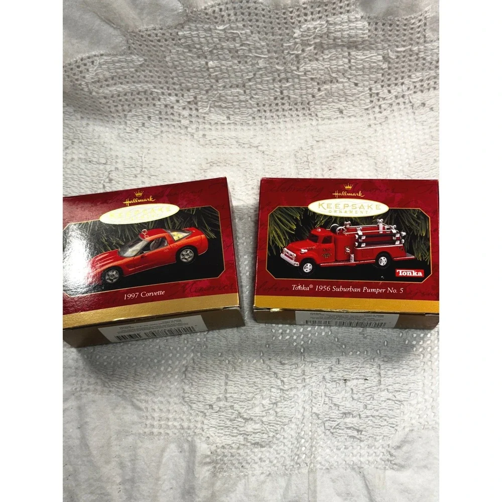 Hallmark Keepsake Ornament Lot 1997 Corvette & Tonka 1956 Suburban Pumper No 5
